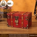 Redwood finish vintage wooden jewelry box with butterfly latch and ornate combination lock - Combination Lock / Large / Red