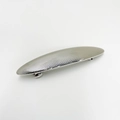 Detail shot of silver metal hair clip featuring a refined striped texture and spring clasp - Long Oval Silver