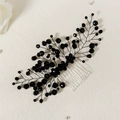Elegant black beaded bridal hair comb with wire-wrapped leaf design and faceted beads - Hs-j6816blk