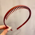 Matte wine red non-slip headband with teeth shown against a neutral background - 8# Comb-Vermilion