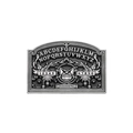 Gothic Ouija board style black enamel pin featuring a white crescent moon cat character - Luna Ouija Cat