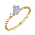 Detail of 18K gold ring featuring purple whale gemstone and crystal diamond accent - 16mm / Whale/Purple Stone