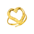 Minimalist 18k gold plated stainless steel ring featuring a hammered hollow heart design - Style 4804-Heart Lava Hammered