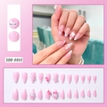 Faux ongles French roses et blancs avec chaton 3D et nœuds roses décoratifs - Style Nœud Hello Kitty Français Rose Blanc (SDD-0053)