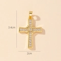 Detail view of a gold-plated cross pendant with clear cubic zirconia and size dimensions - Style V-Clear Zirconia Cross (3.4cm)