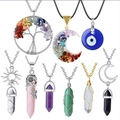 Healing crystal set with tree of life pendant and hexagonal stone point necklaces - 9 Piece Set