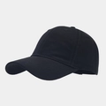 Close-up of black cotton twill baseball cap showing stitch detail and breathable eyelets - Adjustable / Black