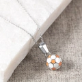 Soccer ball pendant necklace with white and orange enamel finish on steel chain - Orange With Chain