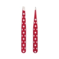 Set de pinces à épiler rouges à pois blancs avec pointes obliques et pointues en acier - Pois Rouge