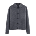 Gilet en maille gris foncé pour femme avec col montant et détails en bord-côte - S / Gris