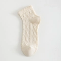Off-white cable knit cotton ankle socks featuring delicate ruffled lace trim and soft texture - One Size / Off White