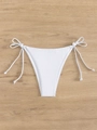 Minimalist white side-tie bikini bottom with adjustable drawstrings on a wood background - White (Bikini Bottom Only)