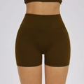 Women's high-waisted ribbed yoga shorts in deep olive green with a seamless fit - Dark Brown