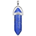 Lapis lazuli hexagonal column crystal pendant with silver clasp on white background - Lapis Lazuli