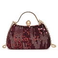 Elegante weinrote Samt-Abendtasche mit Pailletten und goldenem Metallgriff - Fuchsie