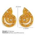 Goldene 18K vergoldete Spiral-Ohrringe aus Edelstahl mit glänzenden Strasssteinen - Spiral-Strass-Einlage (EH616G) / Gold