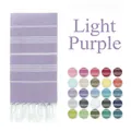 Detail of light purple Turkish towel with white stripes, tassels and 25 color swatches - Light Purple