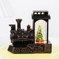 Lanterne train de Noël vintage bronze avec liquide brillant et sapin miniature - Train Sapin de Noël
