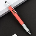 Red 6-in-1 multi-tool metal pen with stylus, level, ruler, and screwdriver functions - Style A / Red