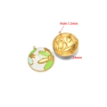24mm gold plated stainless steel floral pendant with green enamel and 1.3mm hole - Round Lotus / 24mm / Green/White