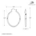 Detailed technical diagram of hollow S925 sterling silver hoop earrings with dimensions - 925 Silver White Gold Plated 35mm