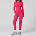 Ensemble de yoga deux pièces rose vif ajusté avec haut à manches longues et legging - S / Top And Bottom (Manches Longues + Legging) / Rouge pivoine
