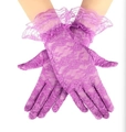 Elegant purple lace gloves with ruffled wrist detail for women and girls' formal wear - Purple