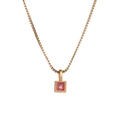Elegant gold box chain necklace with square pink gemstone pendant and beaded texture edges - November-Yellow