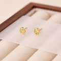 Elegant gold S999 sterling silver rose flower stud earrings with a hollow-out design - 990 Silver / Gold