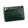 Detail of dark green lychee grain leather purse with golden heart zipper pulls - Dark Green