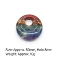 30mm Seven Chakra natural stone Pi disc pendant with colorful layered mineral textures - 30mm Offset Donut 8mm Hole