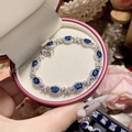 Vintage camellia bracelet with oval blue gemstones and X-shaped links in a pink box - Silver Blue Artificial Corundum Oval (16+5cm)