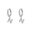 Elegant silver letter N drop earrings with sparkling cubic zirconia pavé stones - Letter N / Silver