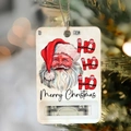 Close-up of wooden Christmas money holder ornament hanging on a festive tree with lights - Santa Claus/Scarf (Style 6)