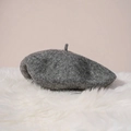 Chic grey wool beret hat for women with plush texture on a cozy white faux fur background - M / Deep Heather Grey