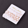 9-pair set of geometric gold earrings with pearls and hearts on display card - E0807-1 Simple Gold White Style