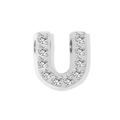 Polished silver letter U pendant with micro-paved cubic zirconia crystals charm - Letter U - Steel Color