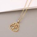 Collana dorata con ciondolo a cuore albero della vita e zirconi colorati vivaci - Stile Centro Zircone Bianco Cuore (K)