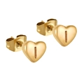 Boucles d'oreilles cœur dorées minimalistes avec gravure lettre I et fermoirs papillon - Lettre I
