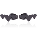 Close-up of matte black stainless steel triple heart stud earrings on white mirror - Matte Black
