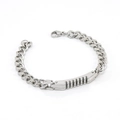 Polished silver stainless steel Cuban link bracelet for men with industrial texture detail - 18K Gold / Steel