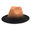 Detail of gradient camel and black wool felt fedora featuring a studded leather belt - M(56-58cm) / Camel + Black
