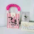 Pink striped knit cat phone bag with thick fuchsia handles and metal buckle closure - Striped Pink Cat (Handle + Strap)