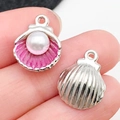 Pink shell charm with white pearl detail for DIY keychains and jewelry making - Pink Pearl Shell