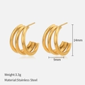 Pendientes de aro en C de acero inoxidable dorado con diseño hueco de tres capas - Dorado