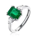 925 silver adjustable ring with emerald cut green stone and pear side gems - R10750 Emerald 6*8mm (With Certificate & Box) / Adjustable Open
