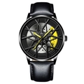 Orologio al quarzo da uomo con cinturino nero e quadrante design pinza freno gialla - Cassa Nera Pinza Gialla - Cinturino in Pelle Nera