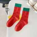 Chaussettes tricotées en forme de carotte avec rayures orange et revers vert pour adultes - Taille unique / Base Rouge Carotte