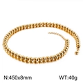 Polished golden stainless steel bead necklace measuring 450x8mm and weighing 40g - 8mm Necklace / Gold (KN107087-Z)