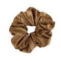 Brown satin oversized scrunchie with elegant pleated texture and silky glossy finish - Tan